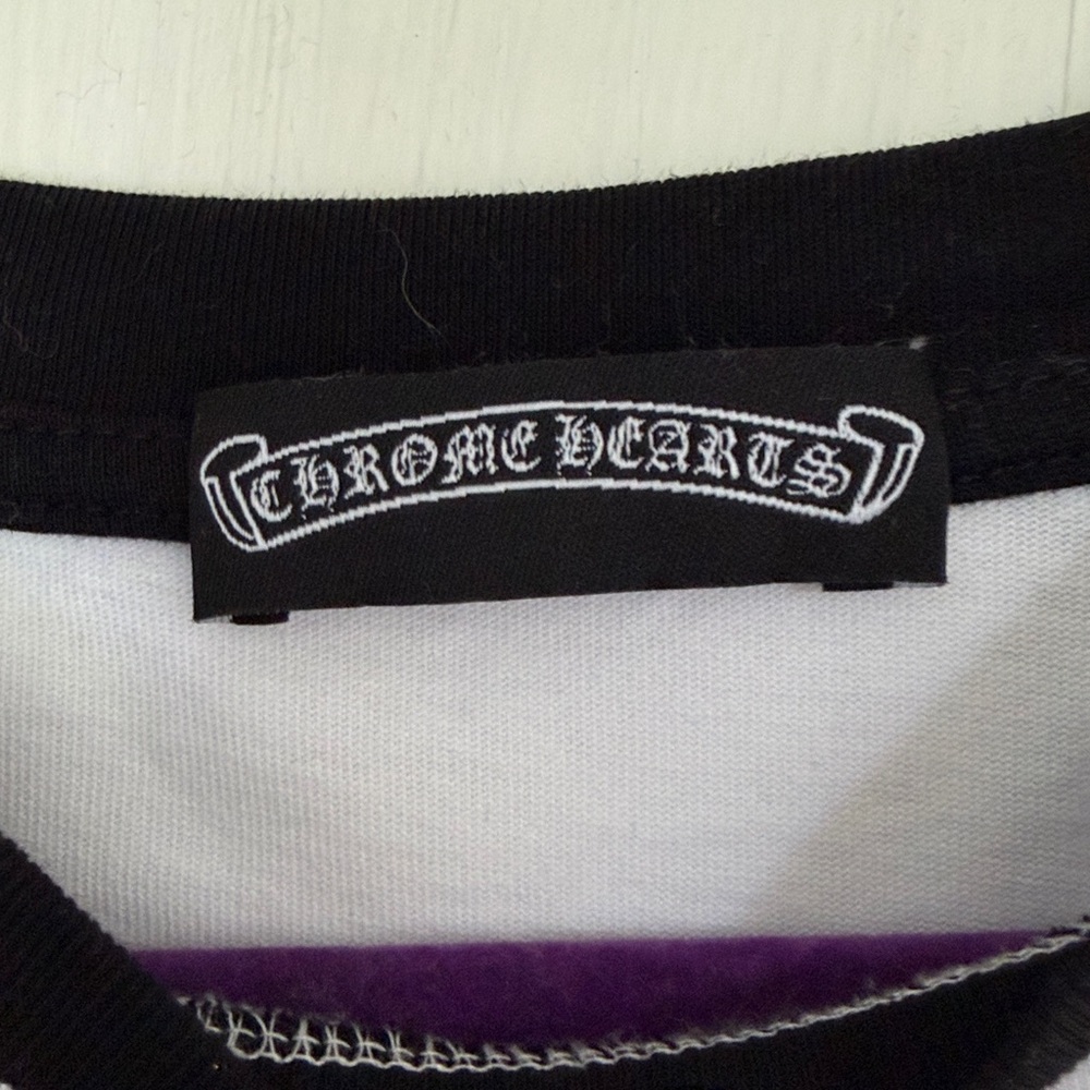 Chrome Hearts Black & White Raglan Long Sleeve with Pink Crest - Picture 3 of 6